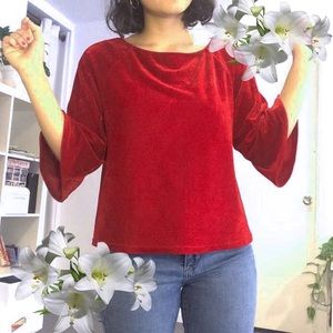 Red Velvet Long Sleeve Bell Sleeved Top